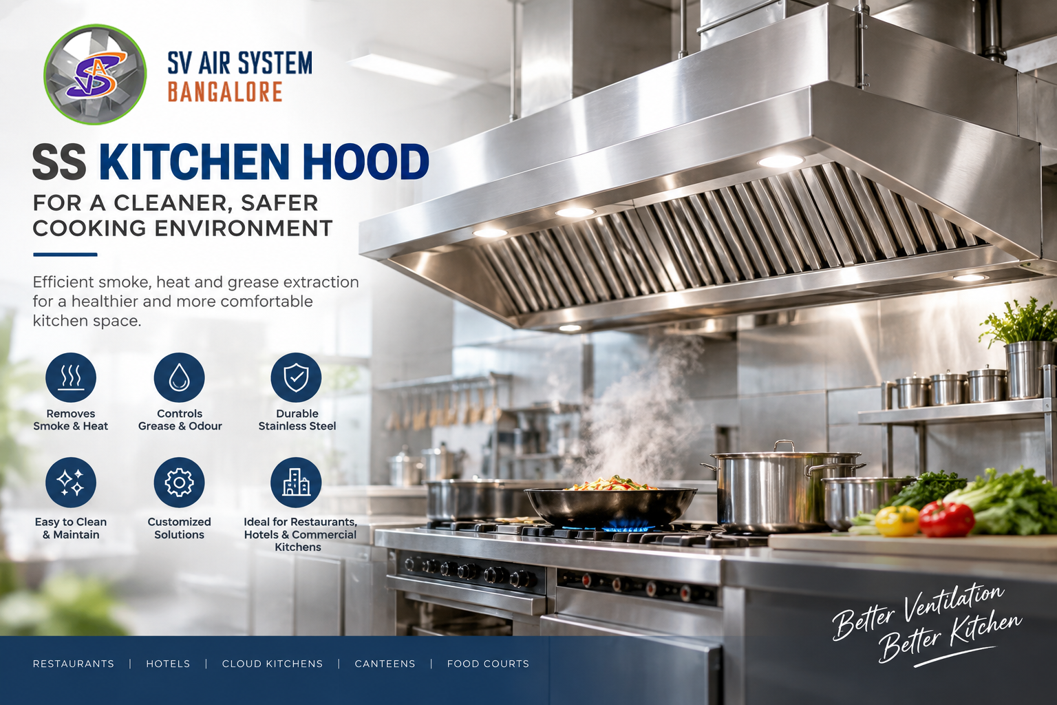 SS Kitchen Hood | Commercial Kitchen Exhaust Hood